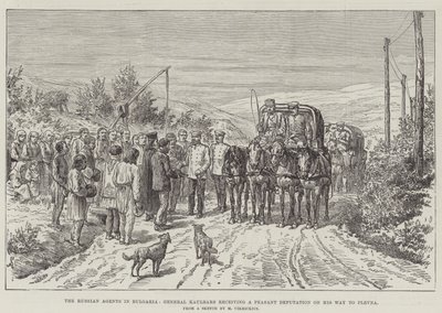The Russian Agents in Bulgaria, General Kaulbars receiving a Peasant Deputation on his Way to Plevna by Johann Nepomuk Schonberg